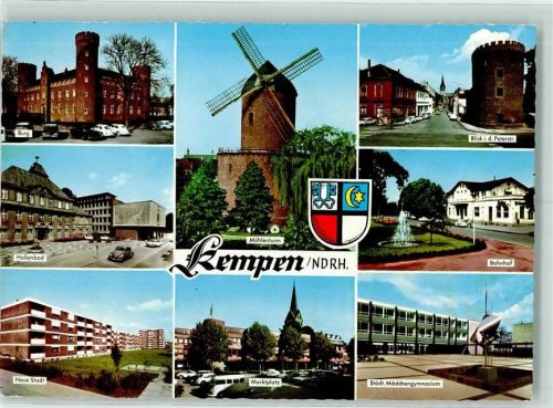 Kempen Burg Hallenbad Neue Stadt Mühlenturm Maktplatz Städt. Mädchengymnasium Bahnhof Blick in die Peterstraße