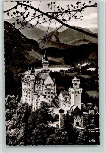 Neuschwanstein Blick auf dasKönigsschloß mit Schwansee Stempel 1959