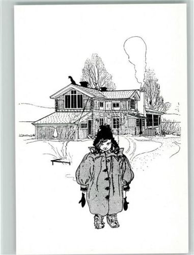 Zeichnung Mädchen im dicken Wintermantel Carl Larsson