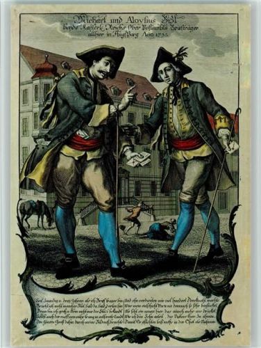 Augsburg Briefträger Vater und Sohn 1755 Kolorierter Kupferstich