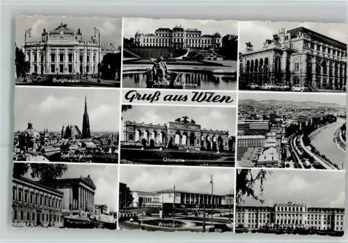 Wien Burgtheater Stephansdom Parlament Schloß Belvedere Gloriette Westbahnhof Staatsoper Blick vom Ringturm Schloß Schönbrunn