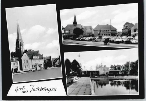 Twistringen Kirche Auto Fußgänger Haus Baum Schwimmbad