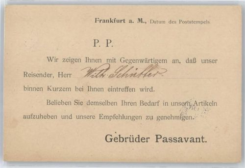 Frankfurt Besuchs-Karte Gebrüder Passavant