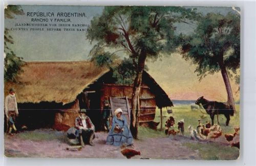 Buenos Aires Landbewohner vor ihrem Rancho, Maultier