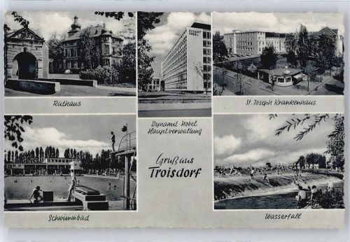 Troisdorf rathaus, Schwimmbad, Dynamit-Nobel Hauptverwaltung, Wasserfall, Krankenhaus