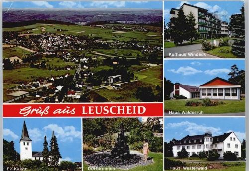 Leuscheid Luftaufnahme, Kurhaus Windeck, Haus Waldesruh, Haus Westerwald, Brunnen, Kirche