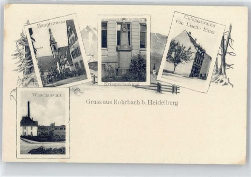 Rohrbach Hauptstrasse, Waschanstalt, Colonialwaren von Lisette Bitter, Kriegerdenkmal