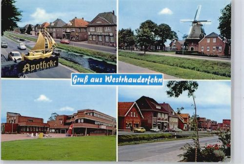 Westrhauderfehn Apotheke, Windmühle, Volksbank, Geschäft