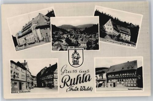 Ruhla Postamt, Blick vom Mühlrainstein, Kindergenesungsheim, Heimatmuseum, Lindenstraße