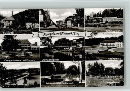 53773 W5202 Hennef (Sieg) - Seligental Schloß Allner Kneipp-Kurhaus und Kurpark Weingartsgasse Sportschule Wahnbach-Talsperre Schwanenteich im Kurpark Schwimmbad