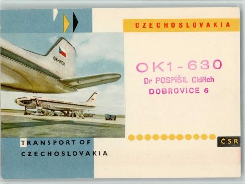 Linienflugzeug OK-MCK OK1-630 QSL-Karte
