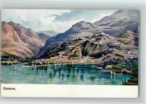 Kotor Gesamtansicht Bergpanorama sign. Perlberg Serie 761 Mittelmeer No.22