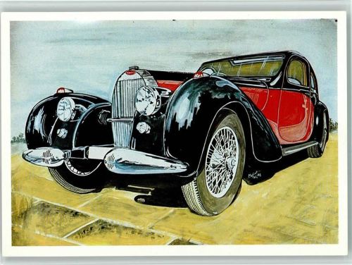 Muespach Bugatti 57 Madame Kiefer Autoausstellung Oldtimer Künstlerkarte