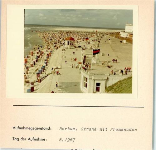 Borkum Strand mit Promenaden Foto montiert auf Karton