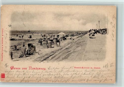 Norderney 1901 Strand-Kolonie mit Damm Strandkörbe