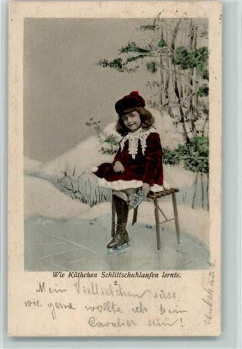 1902 Nr. 2 Käthchen lernt Schlittschuhlaufen , handcoloriert
