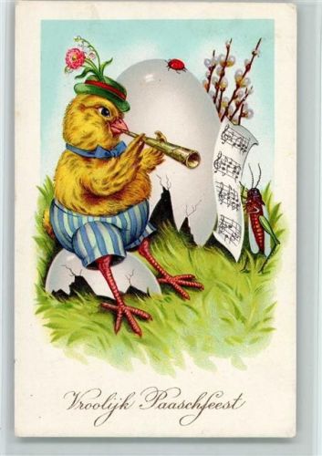 1943 Ostern - Vermenschlichte Tier - Grille und Küken - Feldpoststempel WK II Feldpost Nr. L 34499