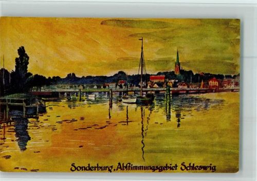 Sonderburg Sønderborg Künstlerkarte Abstimmungsgebiet Schleswig Hafen Ortsansicht