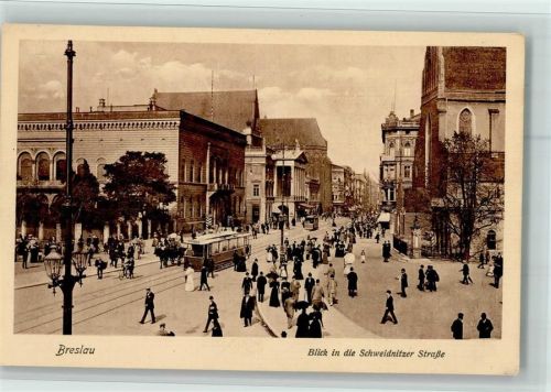Breslau Blick in die Schweidnitzer Straße Straßenbahn