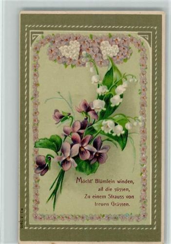 1916 Passepartout - Spruch, Blütengirlande und Herzen AK