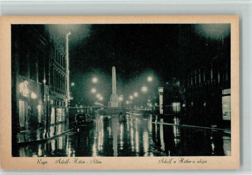 Riga WK II Adolf-Hitler Allee bei Nacht AK WK II