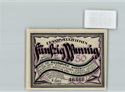 Stettin Notgeld Randowlied Gut Staffelde