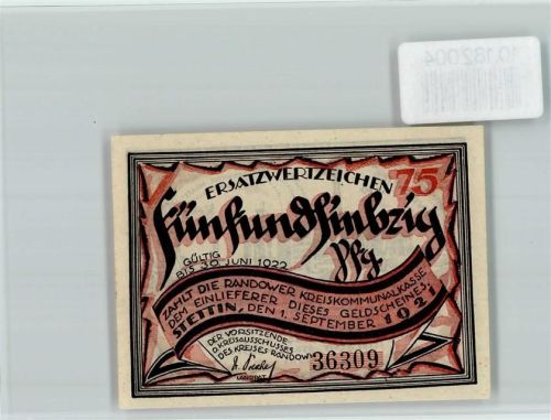 Stettin Notgeld Randow-Lied Eisenwerk Kraft Kratzwieck