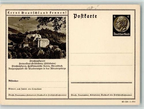 Lazne Jesenik Prießnitzkurort Ostsudeten , Ganzsache WK II