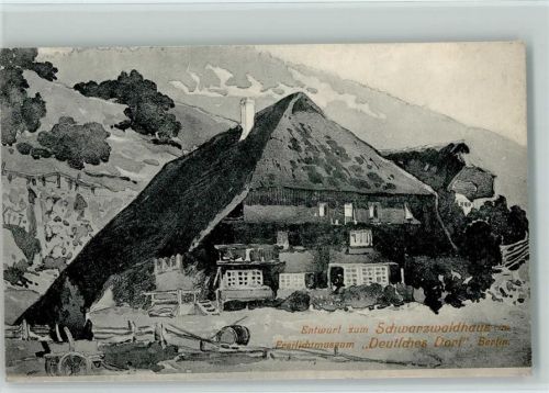 Lichterfelde 1908 Spendenkarte Baufonds - Freilichtmuseum "Deutsches Dorf" Entwurf zum Schwarzwaldhaus