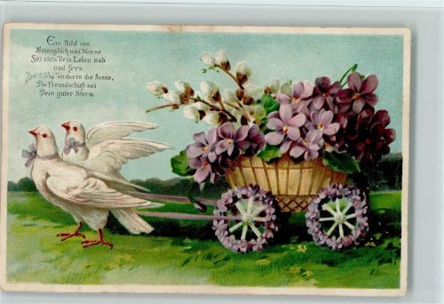 1909 ziehen eine Blumenkarre mit Blüten, Freundchaft Spruch