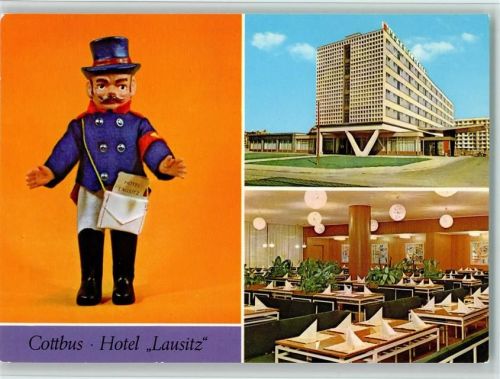 Cottbus Hotel Lausitz Innenaufnahme Speisesaal Postbote 3-Bildaufnahme