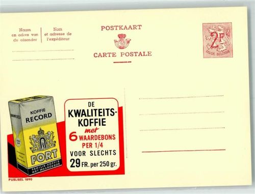 1974 Kaffee Record - Fort, Publibel 1890 Belgische Ganzsache Wertstufe 2,00