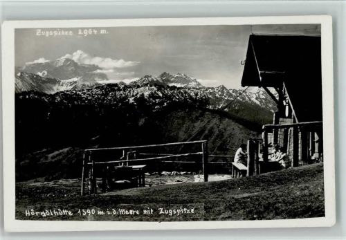 Hörndl Hörndlhütte mit Zugspitze Hüttenstempel