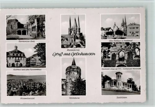 Gelnhausen Barbarossa-Burg Rathaus und altes Fachwerkhaus Gesamtansicht Marienkirche Hexenturm Altes Rathaus und Denkmal Kaiserpfalz Schlößchen