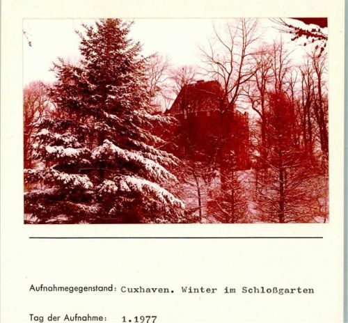 27472 W2190 Cuxhaven FOTO KEINE AK Winter Schloßgarten Foto montiert auf Karton