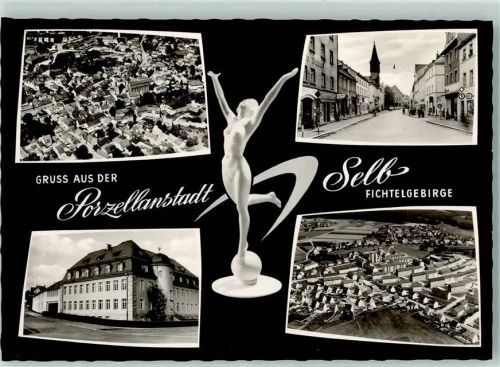 Selb Fliegeraufnahme Porzellanstatue Rückseite mit Abschürfungen bzw Kleberesten
