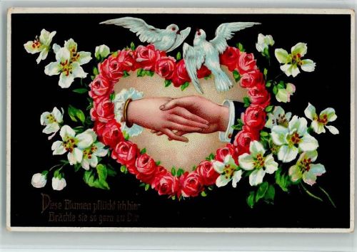 1913 Poesie - Hände und ein Rosenherz AK