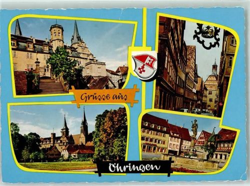 Öhringen Rückseite mit Abschürfungen bzw Kleberesten Schloss Rathaus Stiftskirche Marktbrunnen