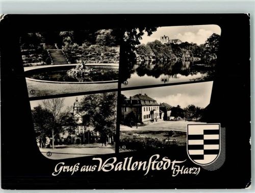 Ballenstedt Rückseite mit Abschürfungen bzw Kleberesten Friedenspark Schloss Schlossteich Rathaus