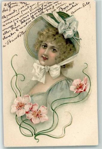 1902 Prägedruck Frauenkopf Lithographie