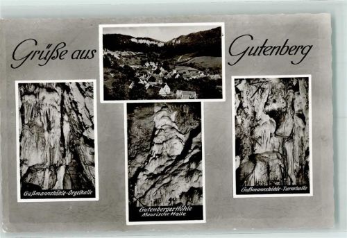 73252 W7311 Gutenberg , Württ - Gußmannshöhle Orgelhalle Gutenberger-Höhle Maurische Halle Gußmannshöhle Turmhalle Rückseite mit Abschürfungen bzw Kleberesten