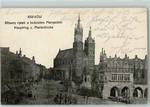 Krakau 1941 Hauptring und Marienkirche Straßenbahn AK