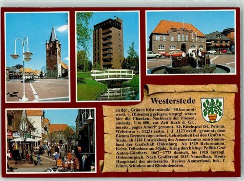 Westerstede Kirche Hochhaus Rathaus Brunnen Fußgängerzone