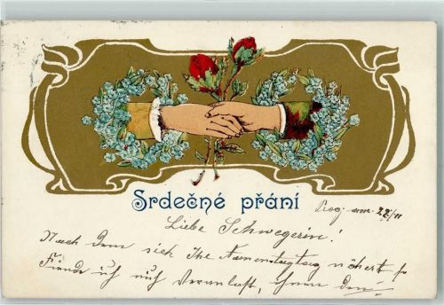 Hände Vergissmeinnicht Srdecne prani Poesie / Liebe AK