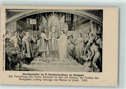 Stuttgart Wandgemälde im K. Residenzschloss Die Vermählung des Grafen Eberhard im Bart mit Barbara der Tochter des Markgrafen Ludwig Gonzaga von Mantua un Urach 1474