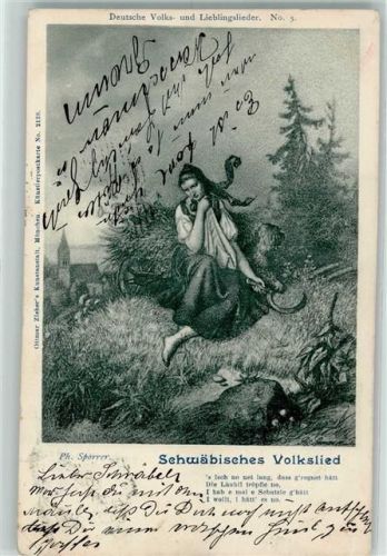 1902 Schwäbisches Volkslied Ottmar Zieher Nr. 2128 AK