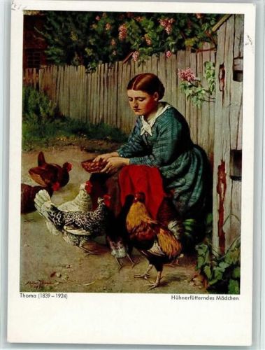 1956 Mädchen füttert die Hühner, Gemälde von Hans Thoma