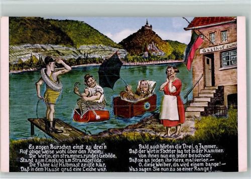 1917 Drei Burschen am Rhein - Karikatur