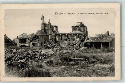 Aubers 1915 Feldpost WK I Kirche zerstört