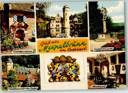 Mespelbrunn Schloss Wappen Leporello AK